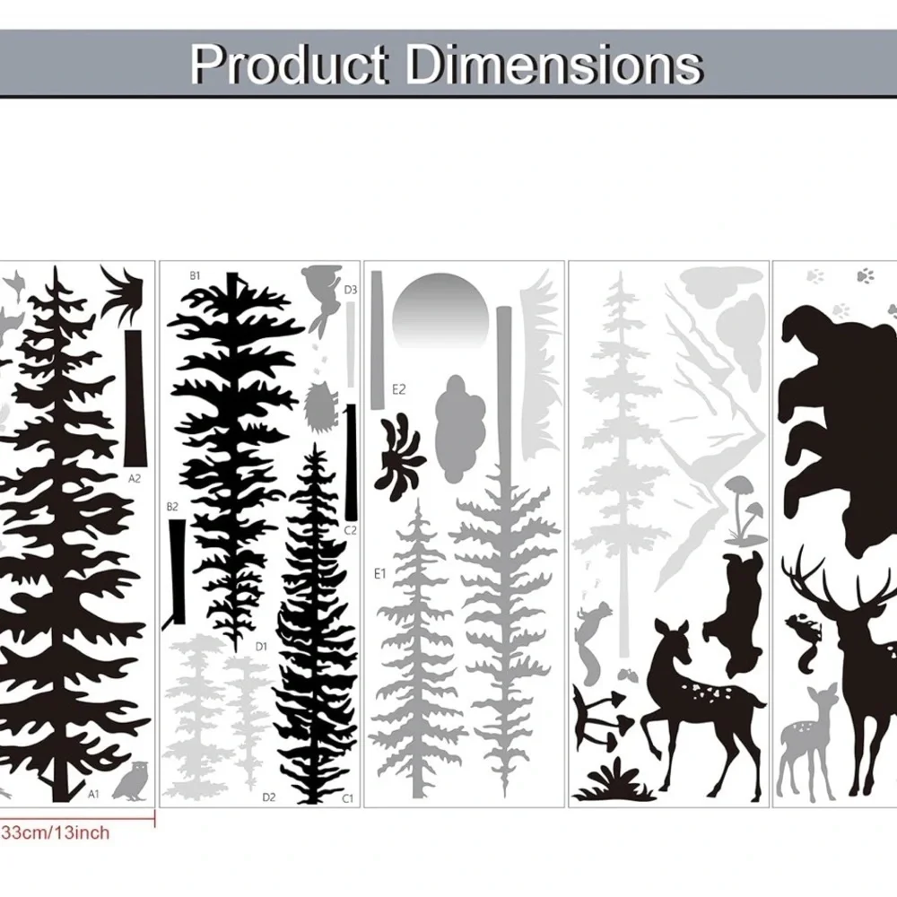 Nursery Wall Decals Forest Deers Wall Stickers Bears Pine Tree Wall Decals (003)